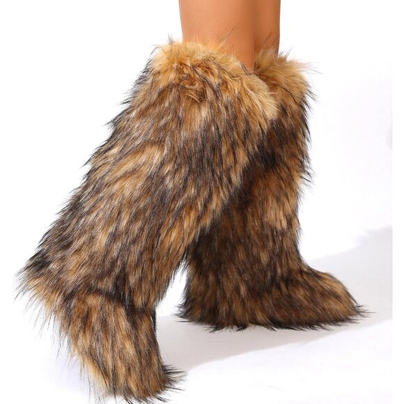 Women’s Faux Fur Knee High Boots - Fuzzy Fluffy Winter Long Snow Boots for Girls - Picture 5 of 8